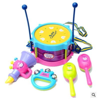 Children's  5 Piece Set Puzzle Baby Musical Instrument Double-sided Drum Patting Drum
